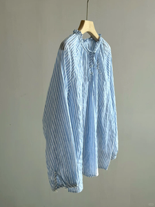 <span class=keywords><strong>Camicia</strong></span> Oversize Stile Coreano Semplice <span class=keywords><strong>a</strong></span> Maniche Lunghe <span class=keywords><strong>a</strong></span> <span class=keywords><strong>Righe</strong></span> Blu <span class=keywords><strong>e</strong></span> Bianche per <span class=keywords><strong>Donna</strong></span> - Product Image 1