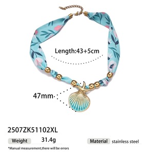 Collar de Acero Inoxidable al por Mayor para Mujer, Diseño de Pañuelo Colorido, Colgante de Concha y Corazón, Estilo <span class=keywords><strong>Instagram</strong></span> - Product Image 6