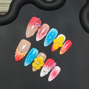 Lunanail – Nouveaux autocollants d'ongles en ABS à motif papillon français 3D sculpté, populaires pour l'été, couverture complète, pré-conçus, faits à la main, à presser sur les doigts - Product Image 3