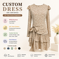 Robe Mini Femme Printemps Beige Marron à Carreaux, Col et Épaules à Volants, Manches Longues, Taille à Nouer sur le Côté, Volants Asymétriques Superposés, Style Doux et Modeste pour Soirée