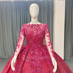 Lsany212 Robe de mariée de luxe musulmane arabe à manches longues, ornée de perles et de cristaux, robe de bal, Jancember - Product Image 3