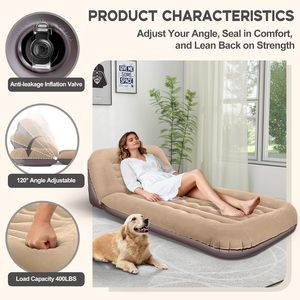 Inflatable Couch for Camping Air Mattress with Adjustable Backrest Blow <b>Up</b> Couch for Adults with Flocked Surface - Product Image 4