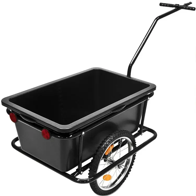 Bike Cargo Trailer Plastic Tray Transport Wheel Handcar 2in1 Carrying Hand Cart Wagon