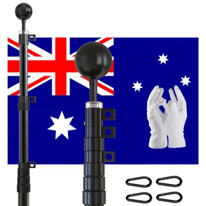 CYDISPLAY Australia tiang bendera hitam aluminium 9m 30 kaki, kit tiang bendera teleskop luar ruangan tahan lama dapat diperpanjang