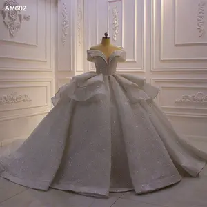 Abito da ballo da sposa da sposa con spalle scoperte di lusso senza schienale glitterato 602 lucido