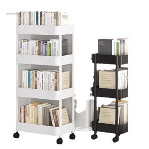 Multi Layer Storage <b>Rack</b> 5 Tier Movable With Wheels For Kitchen Bathroom Bookshelf <b>Utility</b> Cart Standing Type PP Material - Product Image 5