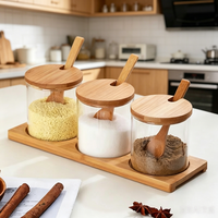 Offre Spéciale : Ensemble de Rangement Rond en Verre Transparent, Hermétique, pour Cuisine, avec Plateau et Couvercle en Bois, et Cuillère – Bocaux à Épices en Verre