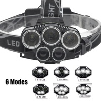 Lampe frontale LED pour la pêche nocturne, 5 LED, étanche, rechargeable par USB, lampe frontale pour la randonnée, le camping, la pêche