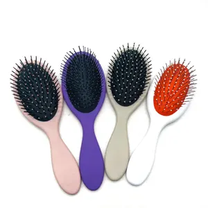 Hot Sale Soft Cushion Oval Hairbrush Wet Plastic Detangling Hair Brush For Beauty Straight Curly Hairs