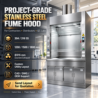 Hotte à fumées chimiques de laboratoire sur mesure avec construction en acier inoxydable 304/316 et raccordement d'évacuation par conduits