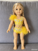 Justaucorps BALUMI personnalisé pour poupée American Girl de 18 pouces, style jazz musical, fait main, avec strass et plumes d'autruche, pour spectacle