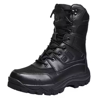 Bottes de combat légères, imperméables, à lacets, avec semelle en caoutchouc, en cuir Nappa noir, 24,5 cm, protection de sécurité