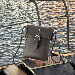 Men's Vintage Genuine Leather <b>Small</b> Messenger <b>Shoulder</b> Sling <b>Bag</b> Retro Crazy Horse Finish Casual Phone Pocket - Product Image 2