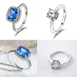 Anillos de Plata de Ley 925 con Baño de Platino en Forma de Corazón para Mujer, con Circonita Blanca y Lazo, Joyería Romántica y Moderna para Regalo - Product Image 4