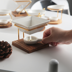 Kim Loại Không Điện Khuếch Tán Hương Thơm Tinh Dầu Ấm Hơn Nến Sáp Tan Ấm Hơn Tealight Tinh Dầu Burner Với Bằng Gỗ Plat - Product Image 3