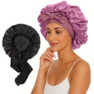 Bonnets de nuit en satin grande taille avec bande élastique pour cheveux bouclés – Cadeau promotionnel de voyage - Product Image 1
