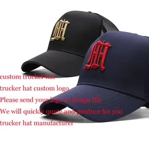 Hochwertige Großhandel Classic Custom Design Ihre eigene 3D-Stickerei Logo 5 Panel Gorras Mesh Trucker Caps Hüte Herren