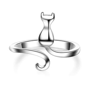 Anello in Argento 925 a Forma di Gatto Q701, Design Animale Carino, Gioiello Unisex per Uso Quotidiano - Product Image 5
