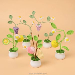 Décoration de table pour la maison, fleurs artificielles, fruits en fil tricoté faits à la main, plante en pot au crochet - Product Image 2