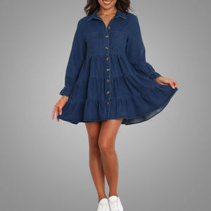 Vestido vaquero de talla grande para mujer, ropa de Color sólido, informal, suelto, manga larga, <span class=keywords><strong>2022</strong></span> - Product Image 3