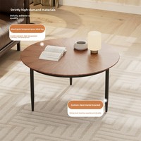 Luxuriöser und Hochwertiger Wohnzimmer-Couchtisch Minimalistischer Kleiner Runder Holzmaserung-Glastisch Eisen-Rundtisch für Kleine Wohnungen