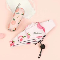 Reis Draagbaar Fruit Patroon Mobiele Telefoon Maat Mini 5 Vouw Paraplu Uv Bescherming Waterdichte Paraplu Aangepaste Logo Doos