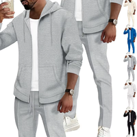 Ensemble de survêtement décontracté sportif pour homme, style européen et américain, avec veste tricotée à capuche zippée et pantalon de survêtement ample, 100% coton