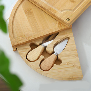 Bamboo Cheeseboard Set Round Rotatable With <b>Knife</b> Steak <b>Bread</b> Fruit Dessert Plates Portable Foldable Non Slip Antibacterial - Product Image 4