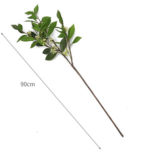 Branche d'Osmanthus artificielle de 90 cm, feuilles vertes réalistes avec fleurs crème, fausse verdure pour la décoration de la maison, du vase ou de mariage - Product Image 6