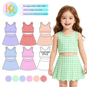 Ensembles de vêtements d'été imprimés pour filles KR, ensembles de yoga pour bébés, débardeurs sans manches à volants et jupes unies pour tout-petits - Product Image 1