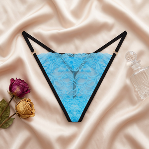 Tanga de Encaje Transparente con Diseño Floral Azul para Mujer, Tanga Sexy de Talle Bajo con Tirantes Finos, Ropa Interior Transpirable, OEM ODM - Product Image 3