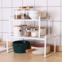 Étagère de rangement de cuisine rétractable à double niveau en fer, pour le rangement multifonctionnel de bols, d'assiettes et de casseroles