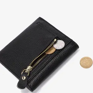Dompet pendek mewah wanita, dompet uang kulit asli, ramping, tempat kartu
