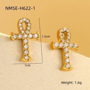 Ouro Aço Inoxidável Cruz Colar Brincos Set <span class=keywords><strong>Ankh</strong></span> Quartz Cruz Pingente Religioso <span class=keywords><strong>Ankh</strong></span> Colar Jóias Mulheres - Product Image 5