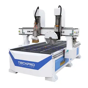 TechPro Wood Engraving Double Multi Head CNC Router Saw Blade Electric Wood Cutting Machine for Furniture