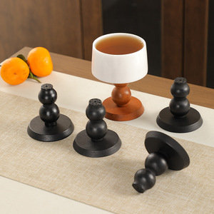 Soporte de madera para velas con forma de calabaza, color negro y marrón claro, decoración del hogar, estilo chino - Product Image 4