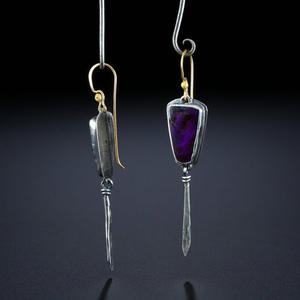 Tibetan <b>Silver</b> Amethyst Drop Earrings Vintage <b>Sword</b> Shape Bezel Setting Women's Fashion Jewelry Gold Plated Earrings - Product Image 4