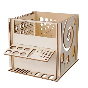 Caixa de ferramentas multifuncional para tricô e tricô, caixa de madeira multifuncional para tricô e tricô