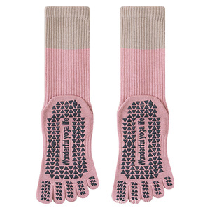 Calcetines de yoga de cinco dedos con bloques de color, nueva colección Primavera/Verano 2026, con microcompresión y ajuste en la cintura, de media pantorrilla y cobertura completa para Pilates. - Product Image 1