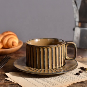 Service à thé en grès, tasse à café, <span class=keywords><strong>poterie</strong></span>, vintage et fait à la main, avec ensemble d'assiettes pour café, 8 pièces - Product Image 6