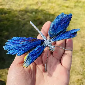 Natuurlijke Gesneden Zwarte Toermalijn Plated Crystal Dragonfly Houtsnijwerk Kristal Ambachten Ornamenten