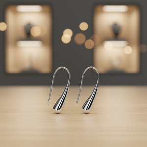 Orecchini a Goccia in Oro Bianco, Acciaio Inossidabile Placcato Rodio, Orecchini Pendenti Classici da Donna per Feste - Product Image 2