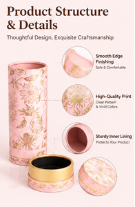 <b>Pink</b> Cylindrical <b>Gift</b> Container Quality Paper Flower Print Protective Interior Beauty Products Accessories Packaging Tube - Product Image 2