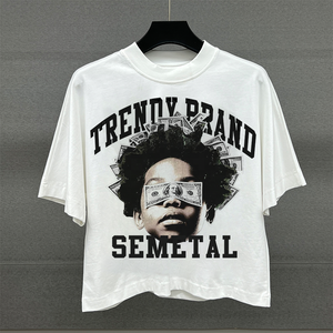 T-shirt décontracté streetwear de haute qualité, imprimé sur mesure avec logo, coupe oversize, en coton épais, style court et carré - Product Image 1