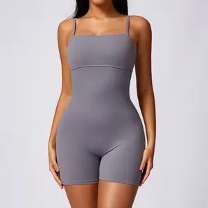 Wholesale 2024 Solid Colors Adjustable Straps Sleeveless Yoga Playsuits Backless Scrunch Butt Sexy Gym Bodysuit