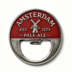 Abridor de Botellas Circular de Metal Plateado con Diseño de Cerveza Pale Ale de Ámsterdam, Recuerdo - Product Image 6