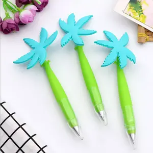 Nouveau coréen Kawaii papeterie vert Silicone caoutchouc PVC voyage cocotier palmier plage souvenir cadeaux en plastique porte-bonheur trèfle stylo