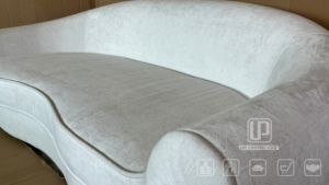Sofá de 3 Plazas en Tela Bouclé Blanca Curvada, Diseño Moderno para Sala de Estar, Brazos Bajos, Diseño Moderno - Product Image 4