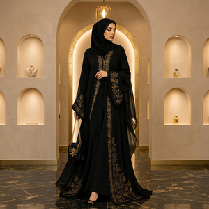 Abaya noire brodée en polyester, longue et fluide, à manches longues, style Sheikh, élégante, pour femme musulmane, style indien et pakistanais - Product Image 3