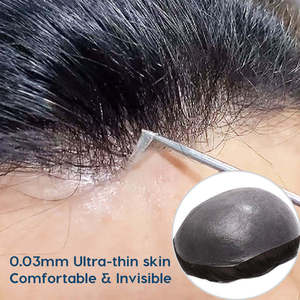 Prothèse capillaire extra fine en PU pour hommes, cheveux naturels, système de remplacement capillaire à boucles en V sans nœuds, ligne de cheveux naturelle. - Product Image 1